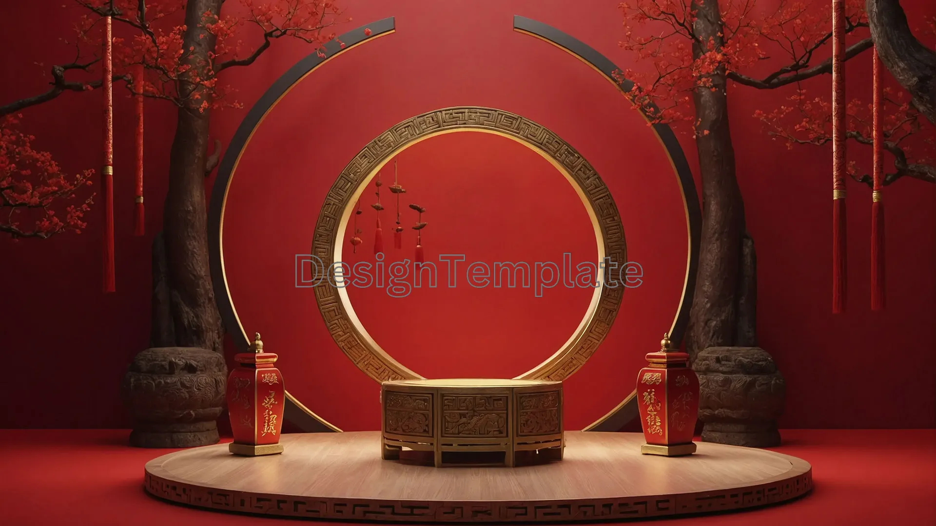 Celestial Portal Podium Red and Gold Scene Image image